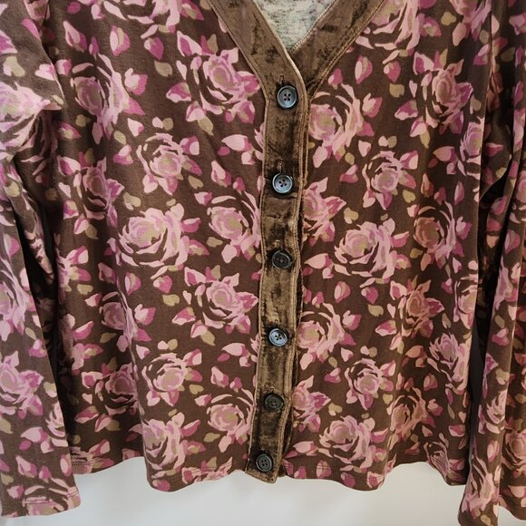 BODEN British Designer Button Down Cotton Cardigan Top w/Velour Accents Size 16 - Picture 3 of 5